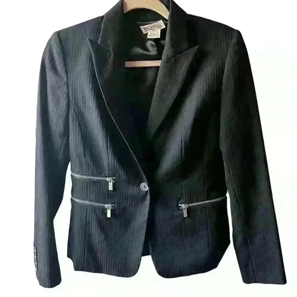 Michael Kors BLACK Blazer Button Jacket 2 Office Siren Secretary Monochrome